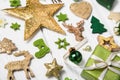 Festive christmas decoration in light green, white and golden co Royalty Free Stock Photo