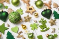 Festive christmas decoration in light green, white and golden co Royalty Free Stock Photo