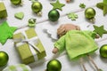 Festive christmas decoration in light green, white and golden co Royalty Free Stock Photo