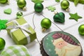 Festive christmas decoration in light green, white and golden co Royalty Free Stock Photo