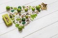 Festive christmas decoration in light green, white and golden co Royalty Free Stock Photo