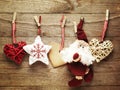 Festive Christmas decoration over wooden board background Royalty Free Stock Photo