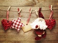 Festive Christmas decoration over wooden board background Royalty Free Stock Photo