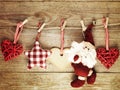 Festive Christmas decoration over wooden board background Royalty Free Stock Photo