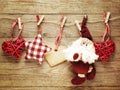 Festive Christmas decoration over wooden board background Royalty Free Stock Photo