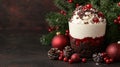Festive Christmas dessert with chocolate cake, whipped cream, and berries Royalty Free Stock Photo