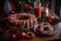 Festive Christmas Dessert Table with Gingerbread Cookies and Candy Canes Royalty Free Stock Photo