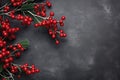 Festive Christmas Display Fir Branches, Red Berries, Top View