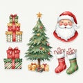 Festive christmas elements including santa claus christmas tree and gift boxes ready for holidays Royalty Free Stock Photo