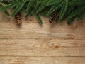 Festive Christmas fir tree on wooden background with space for your text Royalty Free Stock Photo