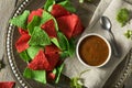 Festive Christmas Green and Red Tortilla Chips Royalty Free Stock Photo