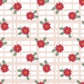 Festive Christmas holiday seamless pattern, red poinsettia flower, fir tree branches Royalty Free Stock Photo