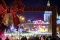 Festive Christmas illuminations and Saint Michael Golden Domed Cathedral in Kyiv, Ukraine. December 2019 Royalty Free Stock Photo