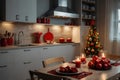 Festive Christmas Kitchen and Dining Table Setting Royalty Free Stock Photo