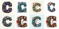 Festive Christmas lettering capital C on plain background