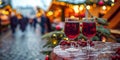 Festive Christmas Market Display Mulled Wine Glasses Adorn A Table