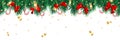 Festive Christmas or New Year Background. Christmas Tree Branches with candy cane and red bow. Holiday Background. Vector Royalty Free Stock Photo