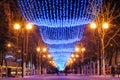 Festive Christmas New Year illuminations in city Royalty Free Stock Photo