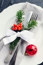 Festive place setting for christmas dinner Royalty Free Stock Photo