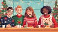 Festive Christmas Office Celebration: Diverse Colleagues Share Joy, Gifts, and Laughter. Royalty Free Stock Photo