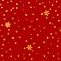 Festive Christmas ornament golden snow and snowflakes fall on a red background. concept of winter new year holidays Royalty Free Stock Photo