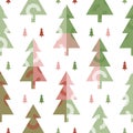 Festive Christmas park with colourful decorated geometric trees on white background.