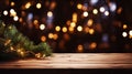 Festive Christmas Pine and Decorations on a Bokeh Holiday Background