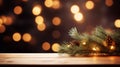 Festive Christmas Pine and Pine Cones with Lights on a Bokeh Holiday Background