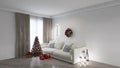 Festive christmas room interior  comfortable  living minimalist  design, 3d render decoration Royalty Free Stock Photo