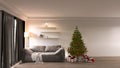Festive christmas room interior  minimalist  design, 3d render decoration Royalty Free Stock Photo