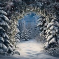 Festive Christmas scene background. spruce branches covered with snow, decorated with cones, create a frame. copy space Royalty Free Stock Photo