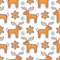 Festive Christmas seamless pattern with gingerbread deer