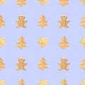 Festive Christmas seamless pattern set of gingerbread cookies in the shape of a person, Christmas tree, stars.