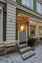 Festive Christmas shop door and windows in Porvoo, Finland