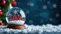 Festive christmas snow globe with 2026 in red sparkles on winter background Royalty Free Stock Photo