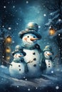 Festive Christmas Snowmen - Christmas card Concept
