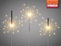 Festive Christmas sparkler set isolated on transparent background. Vector eps10 Royalty Free Stock Photo