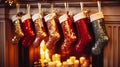 A festive Christmas stocking, adorned with glittering sequins and filled with small gifts Royalty Free Stock Photo