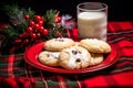 Festive Christmas Sugar Cookies and Milk on Wooden Table Royalty Free Stock Photo
