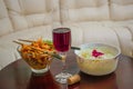 Festive Christmas table adorned with snacks and wine