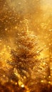 Festive Christmas Tree Adorned with Golden Lights and Snowflakes on a Magical Winter Background