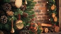 Festive Christmas Tree Decorations with Pine Cones and Ornaments Royalty Free Stock Photo