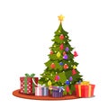 Festive christmas tree flat vector illustration