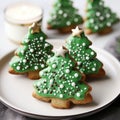 Festive Christmas Tree Iced Cookies On A Plate