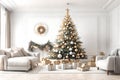 Festive Christmas Tree in a Luxurious Living Room generated by AI tool Royalty Free Stock Photo