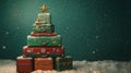 A festive christmas tree made from a stack of travel suitcases. December Xmas holiday Royalty Free Stock Photo