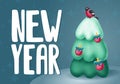 Festive Christmas tree in minimal style. New Year Greeting Card, Banner, Poster, Flyer. Vector