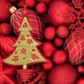 Festive Christmas Tree and Red Bauble Decorations Royalty Free Stock Photo