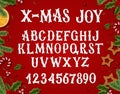 Festive christmas vector serif font. Hand drawn typeset abc with numbers