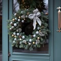 Festive Christmas wreath with baubles bow and cones. Royalty Free Stock Photo